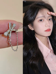 ต่างหูแบบไม่ต้องเจาะรู ตกแต่งด้วยโบว์ผีเสื้อ ขนแกะหรูหรา ต่างหูแบบมีกระดูก สไตล์เกาหลี แฟชั่นสำหรับผู้หญิง