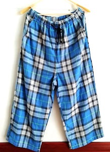 Mens and Womens Summer Capri Pajama Pants Thin Pure Cotton Gauze Loose Gingham Couple over the Knee Home Pants Plus Size Can Be Outwear
