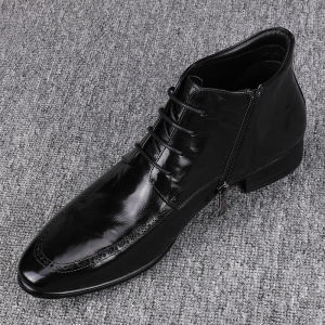 Trendy 2024 Mens Slim Fit High Top Casual Leather Shoes Thick Bottom Genuine Chelsea Short Boots Comfortable Sporty Style