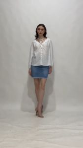 Blus MINEOLA White Lantern Sleeve Blouse