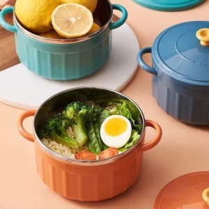 Bát úp mì Tô đựng cháo chống nóng 2 lớp cách nhiệt có nắp đậy ( Giao màu ngẫu nhiên)