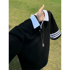 OUMULONG | V-Neck Color Block High-End Feeling Polo Shirt