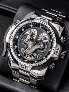 Reef Tiger Mens Automatic Mechanical Watch Large Dial Waterproof Fashion New Military Wristwatch round Shape Steel Case