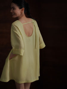 hacikis | Oxygenic Forest Style Lyocell Linen U Neck Backless Breathable Loose Short Dress