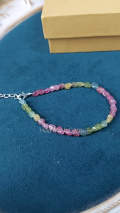 Lắc tay nữ đá Tourmaline size hạt 4.3 li đa sắc màu với móc khóa bạc xinh xắn thời trang không kén mệnh freesize | Hoa Minh Gem