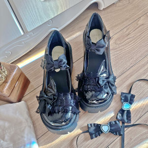 Pinkyo Original Japanese Style College Fashion Little Devil Black Bow Knot Small Leather Shoes Thick Bottom Mary Janes Womens Shoes