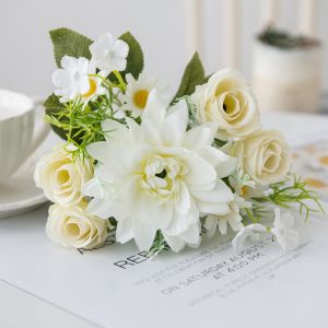 Artificial Flower Silk Dahlia Little Rose Combination Home Vase Decor Outdoor Garden Wedding Bride Wreath Bouquet Accessory Gift