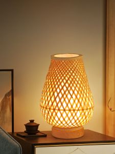 Rechargeable Japanese-Style Table Lamp Silent Style USB Rechargeable Bamboo Table Lamp B & B Club Tea Room Camping Portable Rattan Lamp