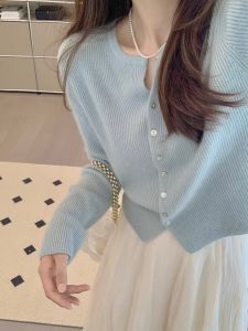 PEIXI | Blue V-Neck Cardigan Sweater