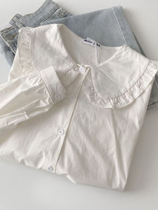 Plus Size Shirt Womens Fashion Velvet Padded Thickened Fall and Winter Stylish Niche Style Doll Collar Western Style Youthful-Looking Long Sleeves Tops Fashion