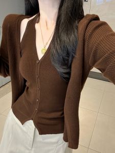 GEBOFU | Lazy Style Long Sleeve Knitwear Female Spring Age Reduction Neck Hang Camisole Outerwear Two-Piece Set
