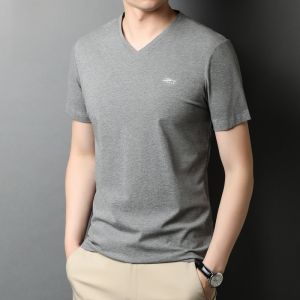 Áo thun nam tay ngắn mùa hè mới thời trang thường ngày cổ tròn cotton nguyên chất màu trắng áo phông ôm vừa vặn màu trơn