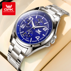 OPK Jam Tangan Pria Digital Dewasa 2024 Anti Air Bisnis Analog Multifungsi Stainless Steel Dengan Kotak