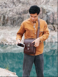 BULLCAPTAIN Mens Messenger Bag Leather Casual Portable Fashion Large-Capacity Shoulder Bag