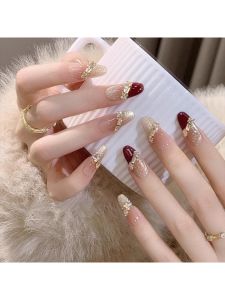 Christmas Cat Eye Nail Tips Handmade Wearable Medium-Length Wedding Bridesmaid Red Nail Art Stickers New Style Premium Feeling