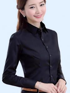 เสื้อเชิ้ตแขนยาวสไตล์เกาหลีสำหรับผู้หญิง ทรงเข้ารูป คอกลม ปกโปโล ผ้าฝ้ายผสมโพลีเอสเตอร์ เสื้อทำงานสไตล์ยุโรปและอเมริกัน