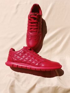 European Station Spring and Autumn Rhombus Womens Shoes Pure Leather Flat Sports Casual Soft Leather Internet Celebrity Red Shoes European Goods White Shoes Fashion