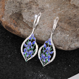 Huitan Charming Blue Flowers Drop Earrings for Women Luxury Inlaid CZ Aesthetic Female Earrings Wedding Party Fashion Jewelry