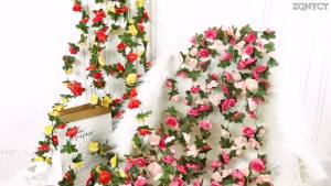 240CM Artificial Rose Flowers for Wedding Home Room Decoration Autumn Garden Outdoor Arch Christmas Rattan DIY Fake Plants Vine