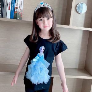 [PRINCESS KESLI] 1-9 Tahun Putri Elsa Setelan Anak perempuan katun Kaos lengan pendek berbahan Dan Celana panjang tujuh meni