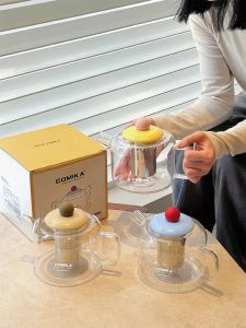 Comika Glass Tea Pot High Borosilicate Large Capacity for Brewing Fruit And Flower Tea Health Care Japanese Style round Pot