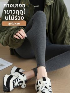 กางเกงขายาวผู้หญิงเอวสูงผ้าฝ้ายแท้ 2025 ฤดูใบไม้ร่วงใหม่ ฤดูใบไม้ร่วงและฤดูหนาว ฟอกสีเทา ยาว ยางยืด อบอุ่น กางเกงขายาว