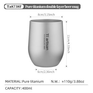 Tiartisan 255ml/400ml Pure Titanium Beer Cup Outdoor Camping Drinkware Lightweight Portable Double Layer Coffee Tea Mug