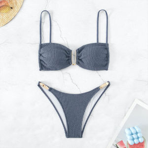 Pure Color Strapless Hollow out Bikini Triangle Split Beach Swimsuit Thermal Spring Soaking Sportswear Yoga Fitness Fan Gear