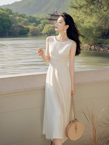 Elegant Simple Summer Womens Dress Stylish Sun Protection Fashionable Sleeveless White Gown Alluring Quality Perfect Fit