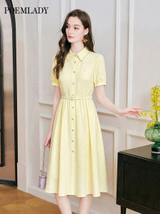 POEMLADY | Elegant Short-sleeve Shirt Collar Summer Dress Slim-fit Office-wear New