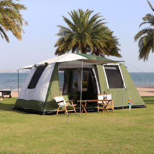 Large Capacity Camping Tent Double Layered Sunshade Waterproof Outdoor Shelter for 4-6-8-10 People Two Rooms with Hall