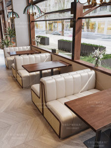 Coffee Shop Deck Sofa Western Restaurant Tea Restaurant Snack Material Solid Wood Rattan Table and Chair Dining Sofa Commercial Combination