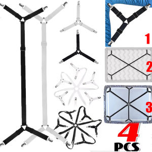 ที่ใส่ผ้าปูที่นอนอเนกประสงค์4ชิ้นชุดสายรัดไขว้แบบปรับได้ยืดหยุ่นสูงคลิปปิดโซฟาฟูกนอนกันลื่น