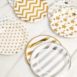 Nijito - 10pcs Hot Stamping Dot Disposable Cake Tableware Party Paper Plate Birthday Party Round Paper Plate
