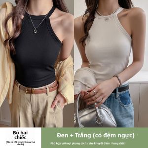 MiiOW | Áo vest không dây cổ treo mỏng màu trắng phong cách Mỹ mùa hè dành cho nữ có đệm ngực không cần mặc áo ngực Áo khoác ngoài thường ngày