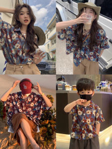 Summer Vacation Beach Family Matching Clothes Short Sleeve Floral Shirt Womens Style Hong Kong Retro Four Generations Suit