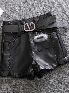 Quần Short Da PU Cạp Cao Cho Nữ Mùa Xuân Thu Đông Quần Dài Thường Ngày Rộng Rãi Ống Đứng Ôm Vừa Vặn Ngoài Trời