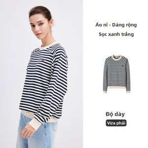 Navigare | Áo Hoodie Nữ Sọc Cotton Rộng Vai Xệ