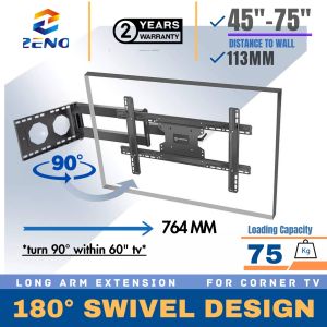 Zeno LP610 TV Wall Mount 45"-75" 764mm Extension VESA 800x430mm 75kg Loading Swivel and Tilt Full Motion Mount for Most 45-75 Inch TV