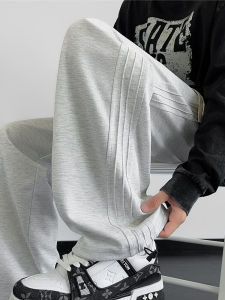New 2025 Mens Casual Pants Loose Straight Leg Sporty Grey Stripe Sweatpants Spring Autumn Fashionable American Brand