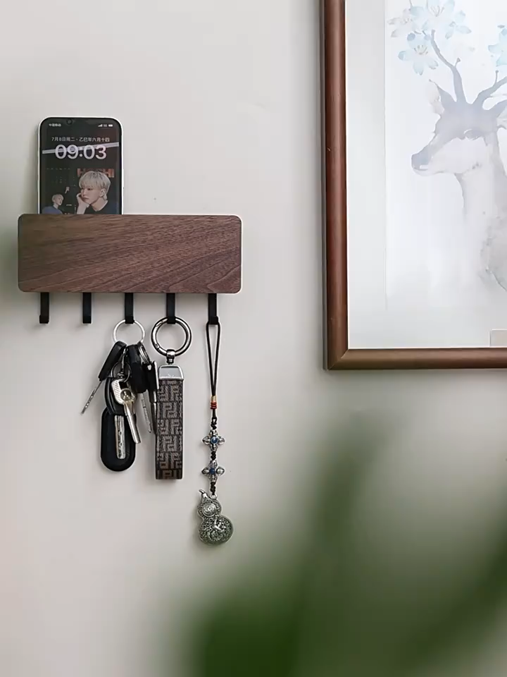 Wall Mount Wooden 5 Hooks Rack – 1pc Clothes Hanger for Key Storage & Home Decor