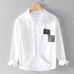 Mens Long Sleeve Casual Shirt Spring Autumn Trendy Pocket Outerwear Top Graze Pattern Square Collar Loose Fit Wear Resistant