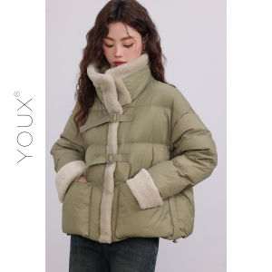 YOUXIANG | Áo Khoác Bông Xanh Ấm Áp Cổ Đứng Vintage Mới cho Phụ Nữ Mùa Đông
