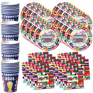 Hasbro | 2026 Soccer Game International World Flag Themed Disposable Tableware Set for Boys Football Birthday Party Supplies Sports Gift