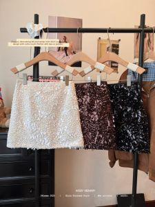 GUZILIAN | Korean Chic Glitter White Elegant High Waist Bodycon Mini Skirt