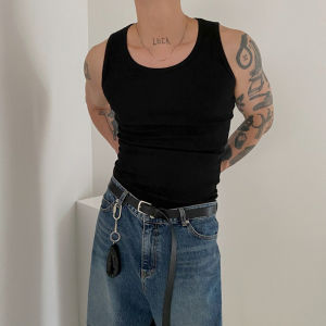 MRCYC American Pure Cotton Mens Tank Top Summer Solid Color Versatile Sleeveless T-shirt Sports Fitness Slim Shoulder