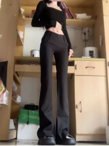 Quần Ống Loe Cạp Thấp Dài Thường Ngày Cho Nữ Mùa Xuân Thu Quần Dài Đến Sàn Cỡ Lớn 175cm Quần Tây Phong Cách Hàn Quốc