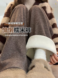 กางเกงขายาวทรงตรงเอวสูงสำหรับผู้หญิง ฤดูใบไม้ร่วง/ฤดูหนาว กางเกงขายาวทรงหลวม ผ้าฝ้ายผสมโพลีเอสเตอร์ กางเกงขายาวทรงหลวมสำหรับผู้หญิง