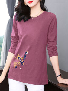 เสื้อยืดแขนยาวผู้หญิง ผ้าฝ้ายแท้ ทรงหลวม ดีไซน์ฤดูใบไม้ร่วง/ฤดูหนาว เสื้อชั้นใน เสื้อตัวบน เสื้อผ้าทำงาน แขนยาว ปกติ