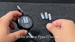 Kabel Data 3 in 1 Fast Charging Lightning Micro USB Type C Retractable TRIPLEDI Cable Charger 100W Mecha Telescopic TD6105